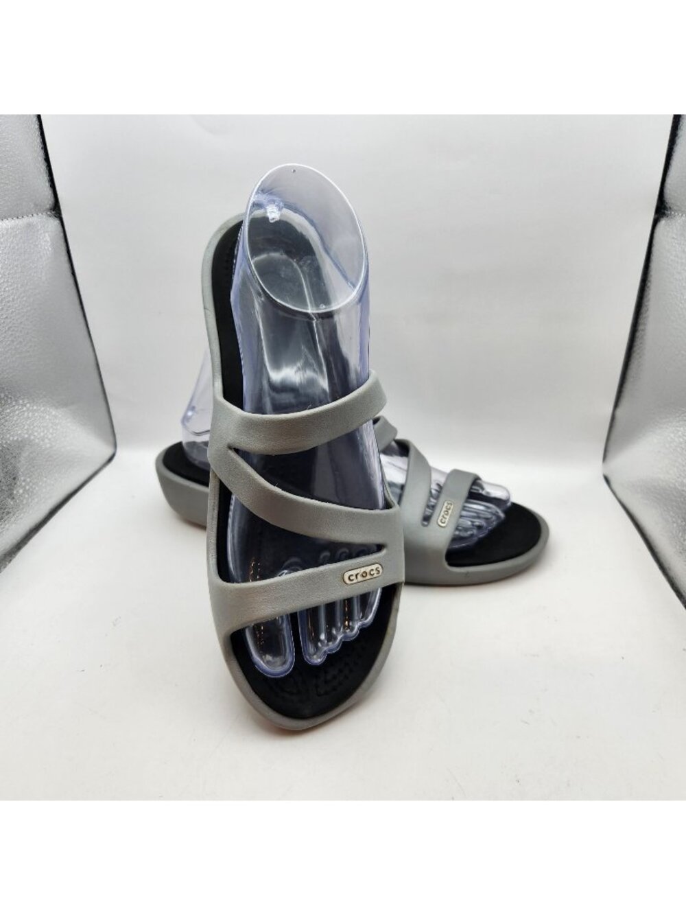 Crocs Patricia Gray Grey Womens Strappy Sandals Slide Comfort Size 9 USED Casual